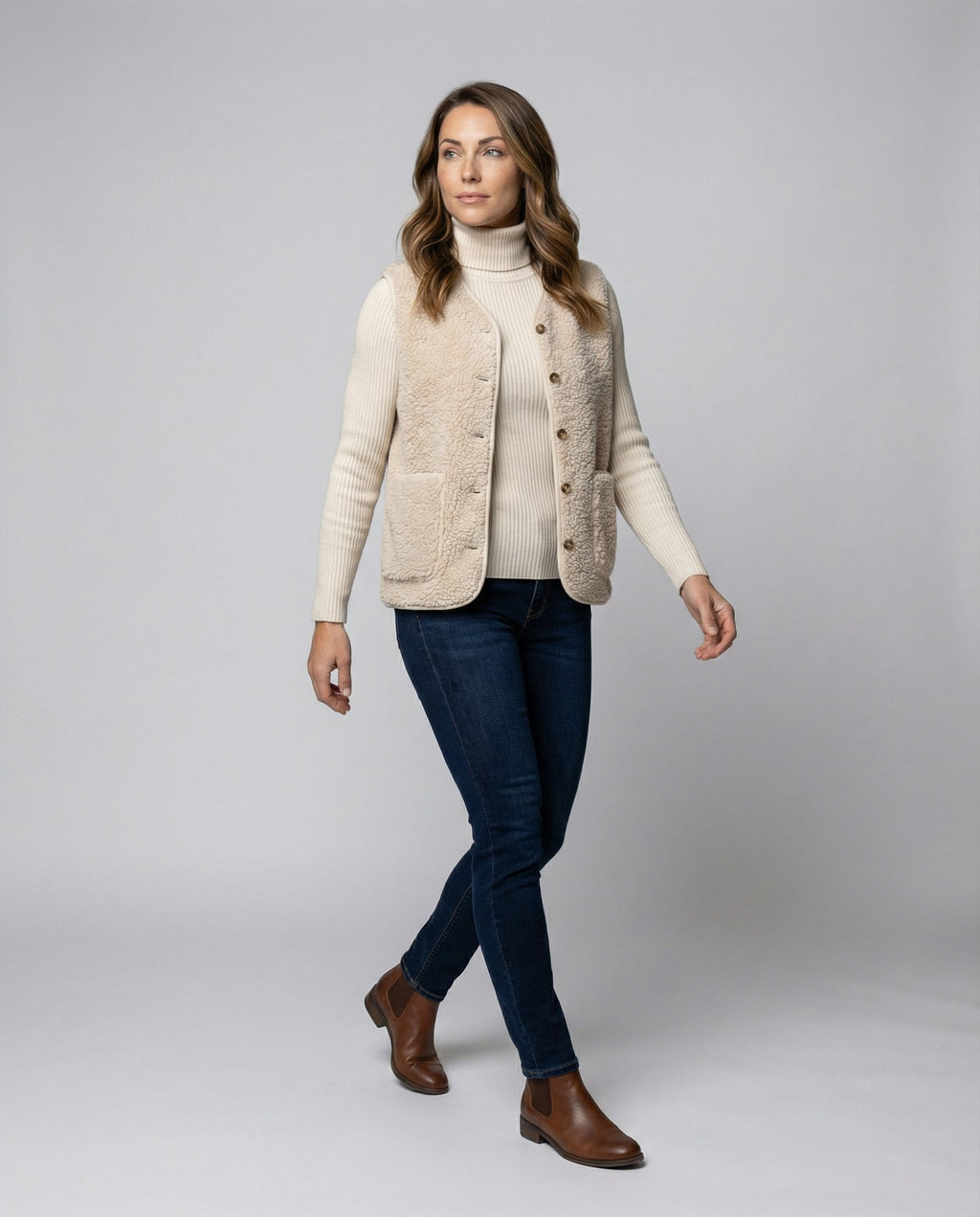 Estelle Women's Wool Blend Button-Up Bodywarmer Gilet | Timeless Elegant Sleeveless Waistcoat for Women | Smart Casual