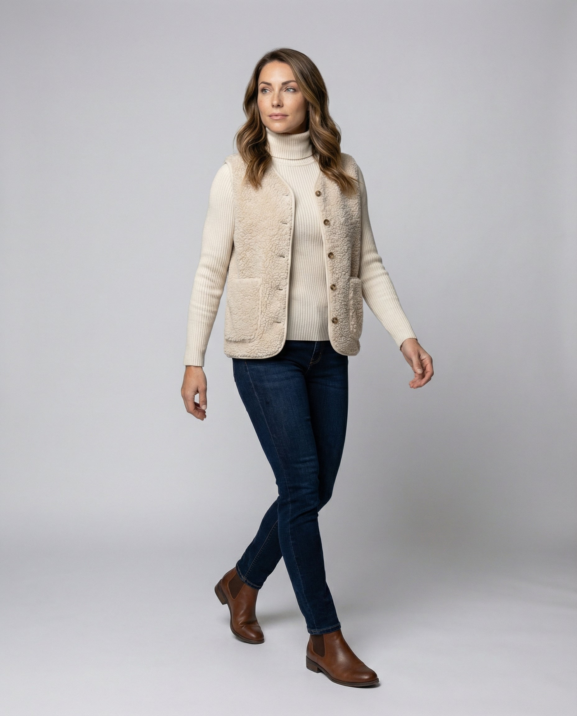Estelle Women's Wool Blend Button-Up Bodywarmer Gilet | Timeless Elegant Sleeveless Waistcoat for Women | Smart Casual