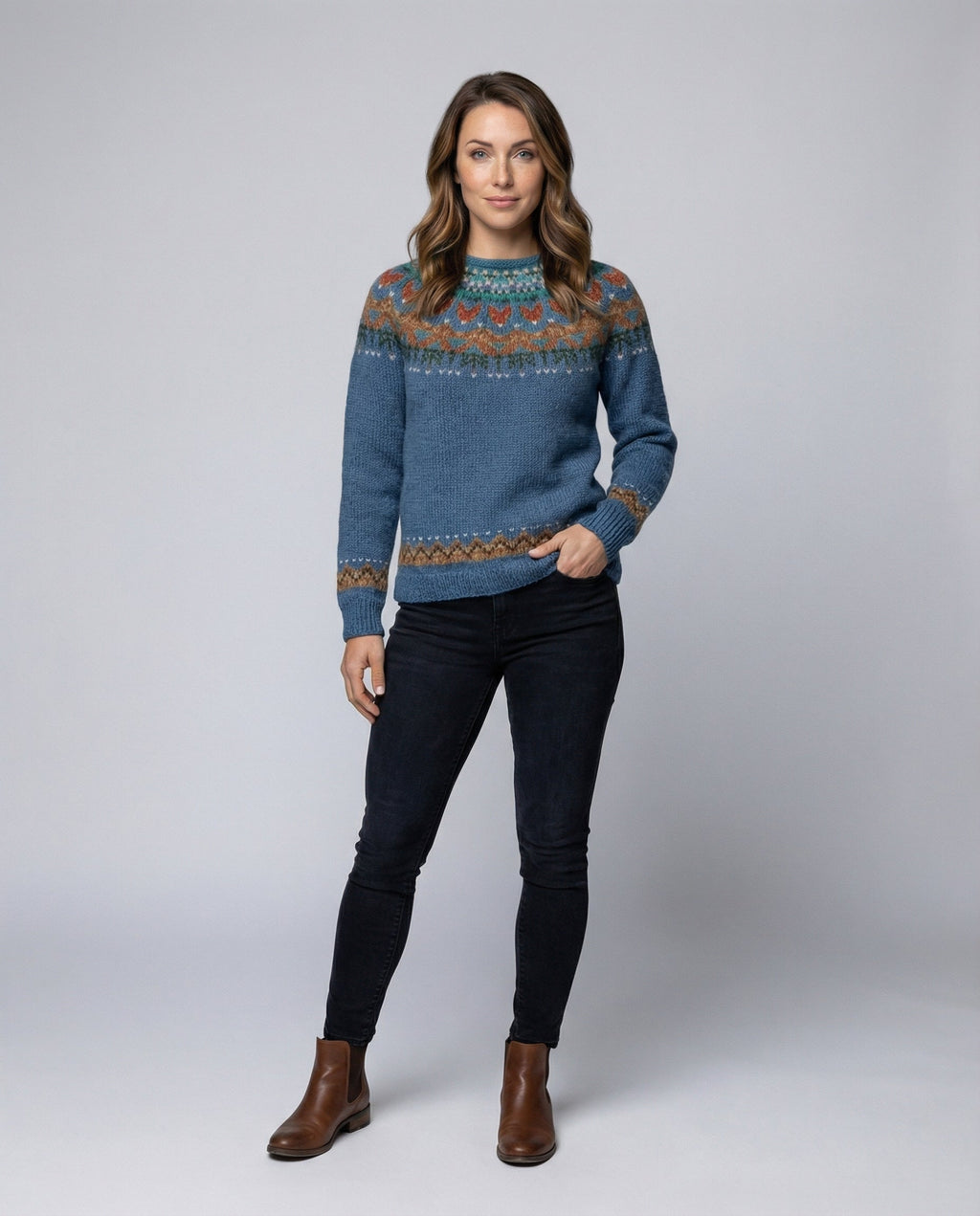 Reykja Women's Vintage Icelandic Knit Wool Blend Sweater | Premium Comfort Fair Isle Crew Neck Jumper for Women | Chic Heritage Pattern