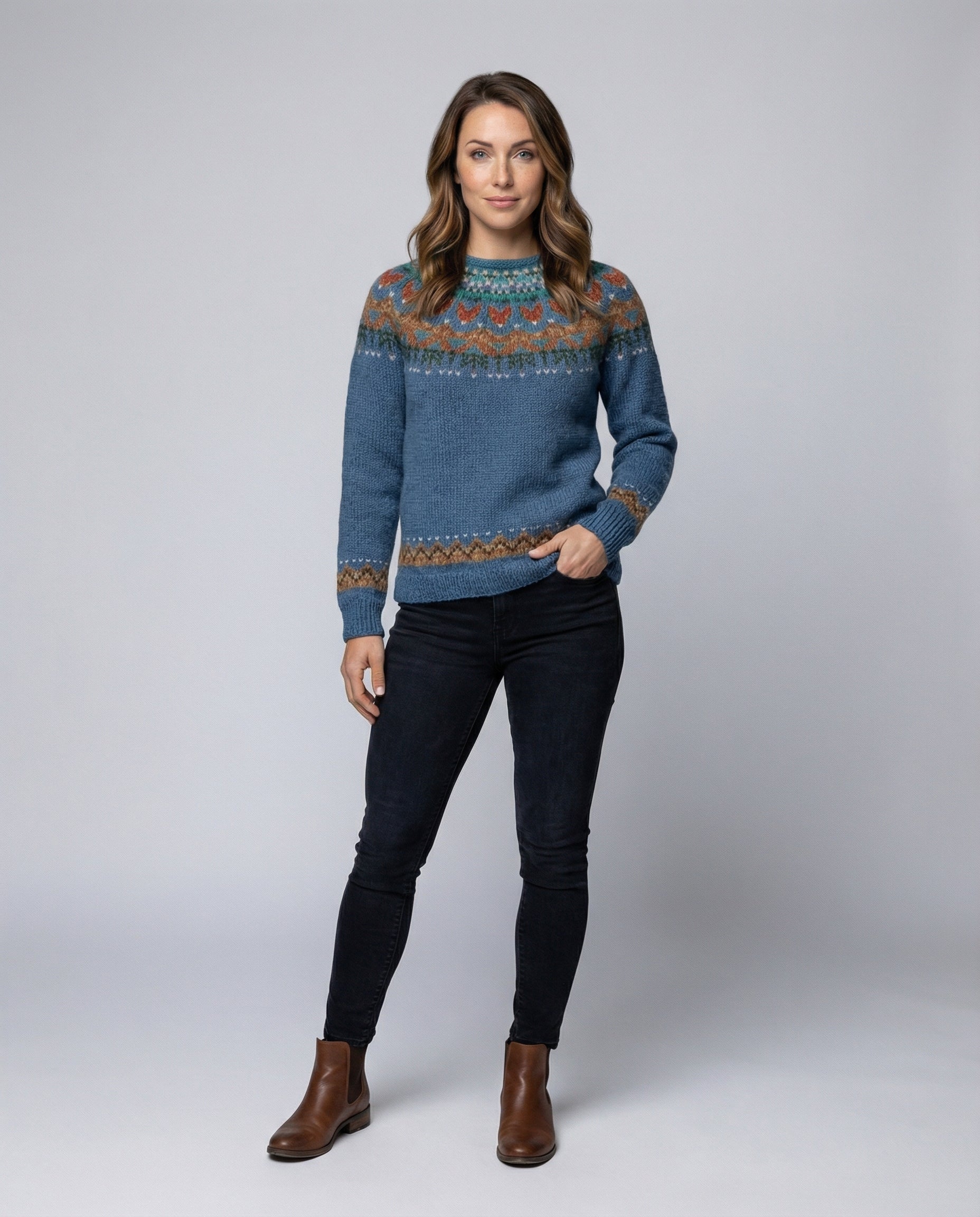 Reykja Women's Vintage Icelandic Knit Wool Blend Sweater | Premium Comfort Fair Isle Crew Neck Jumper for Women | Chic Heritage Pattern