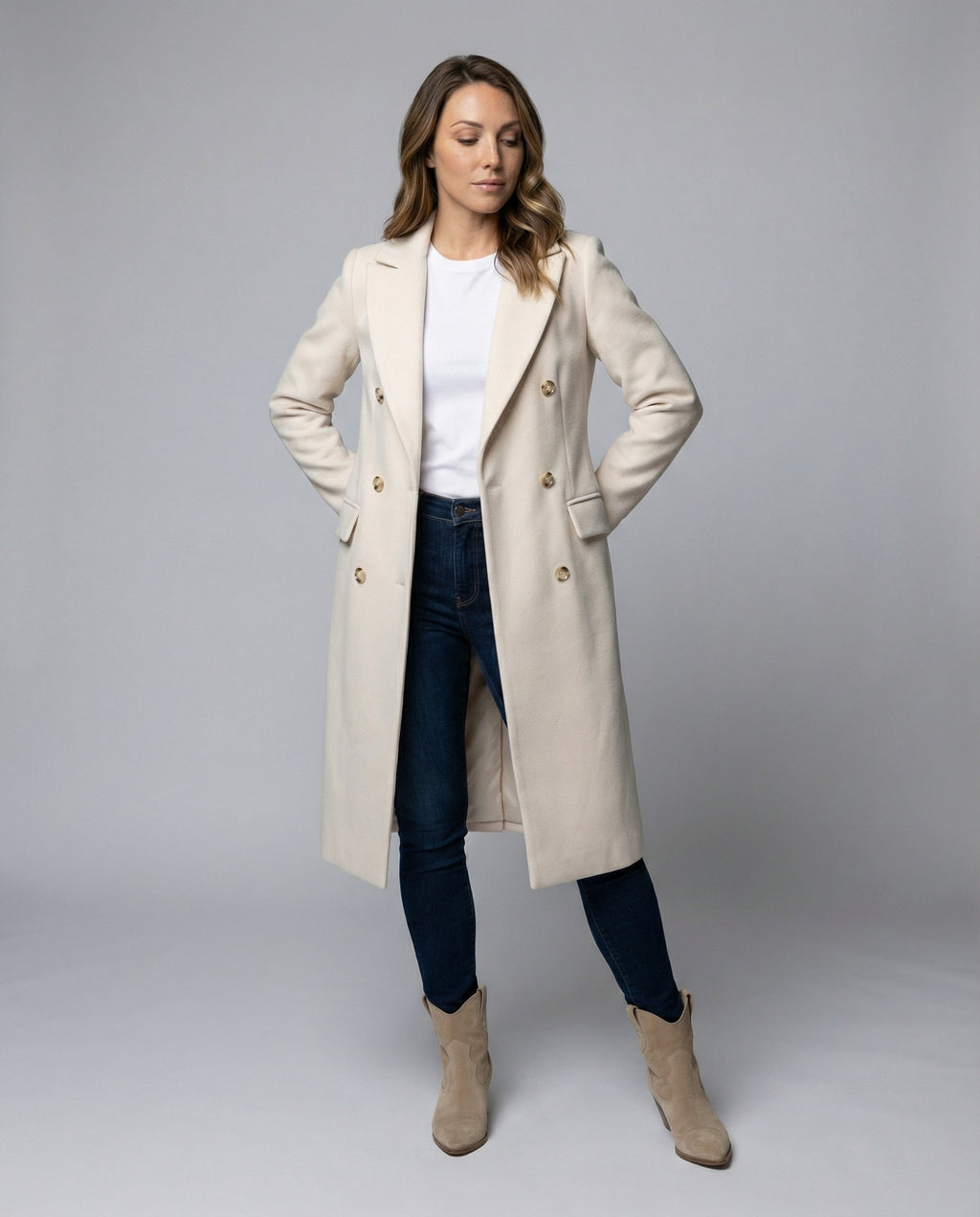 larisse Women's Double-Breasted Wool Cashmere Blend Coat | Tailored Mid-Length Winter Coat for Women | Chic Smart Casual