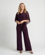 Cascade Women's Satin Wide-Leg Jumpsuit | Cascading Neckline & Lace-Up Waist One-Piece