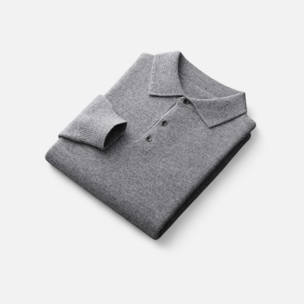 Marcello Men's Merino Wool Blend Long Sleeve Polo Sweater | Luxury Soft Knit Polo Shirt for Men | Smart Casual Everyday Knitwear