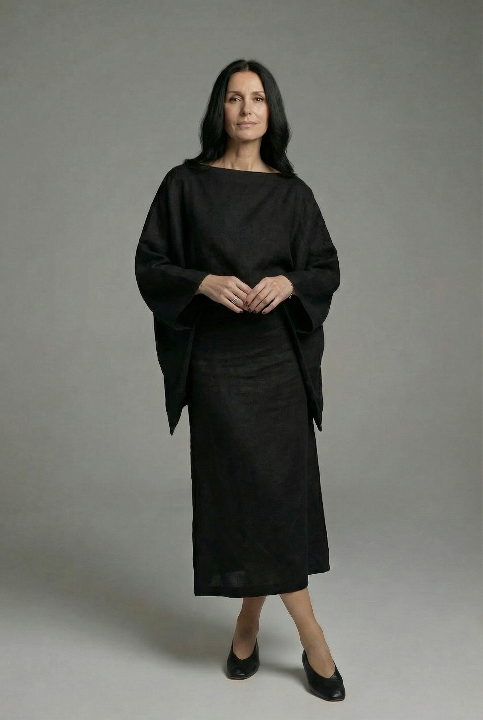 Women's Kimono Midi Dress Relaxed Fit with Tie Waist & Flowing Sleeves