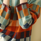 Women’s Knit Sweater with Check Pattern and Crew Neck