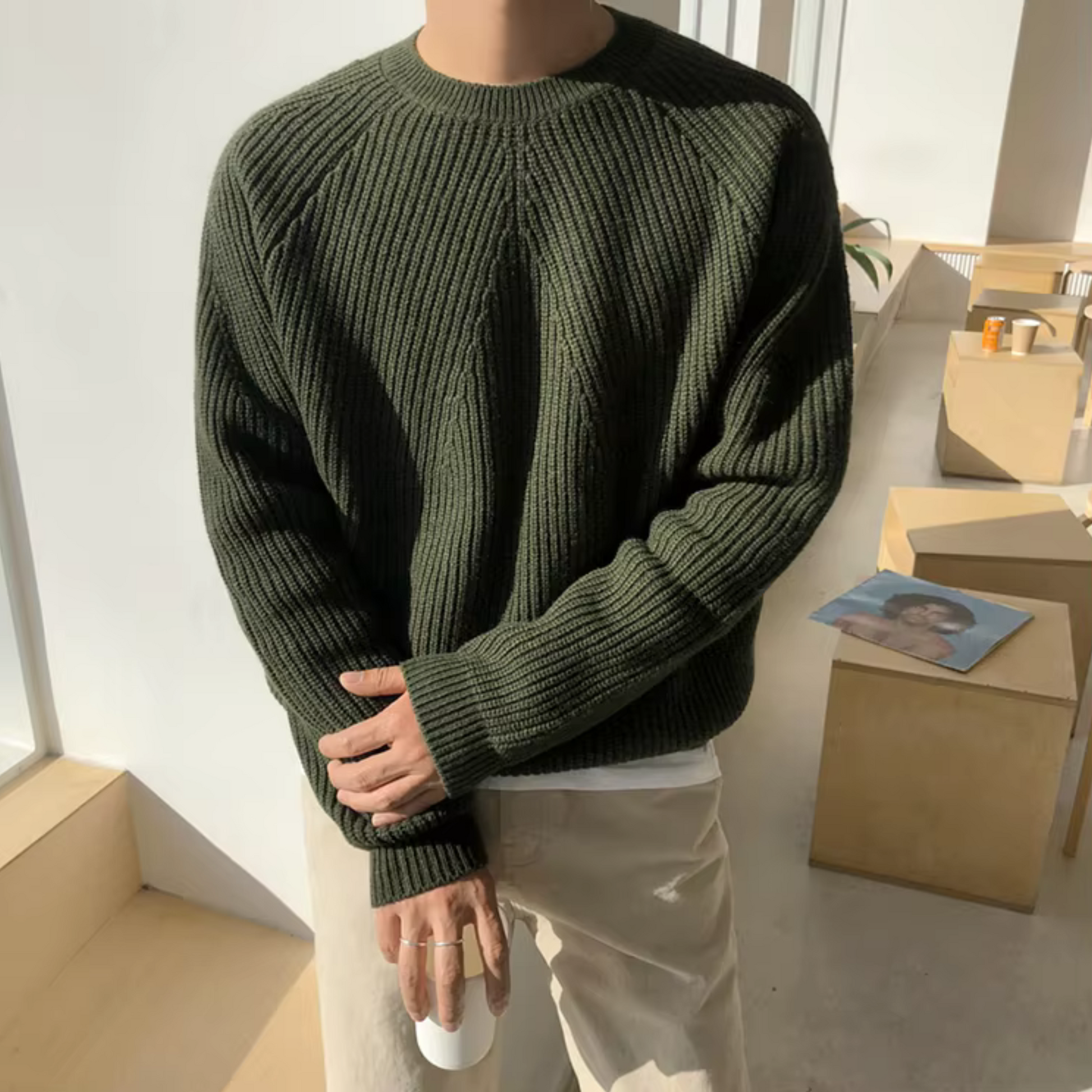 Grant Men's Relaxed Cotton Crew Neck Sweater | Casual Everyday Knit Jumper for Men