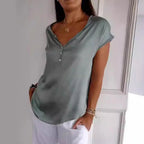 Danique Women's Satin Cowl Neck Top | Draped Button Detail Blouse | Smart Casual Everyday Top