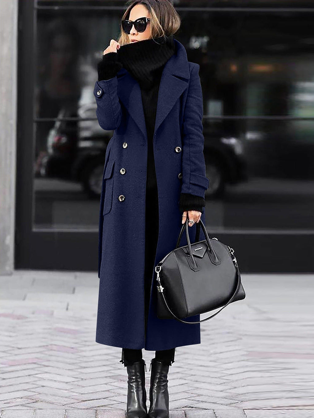 Magnolia Women's Oversized Double-Breasted Wool Blend Coat | Full Length Maxi Wool Coat for Women