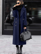Magnolia Women's Oversized Double-Breasted Wool Blend Coat | Full Length Maxi Wool Coat for Women