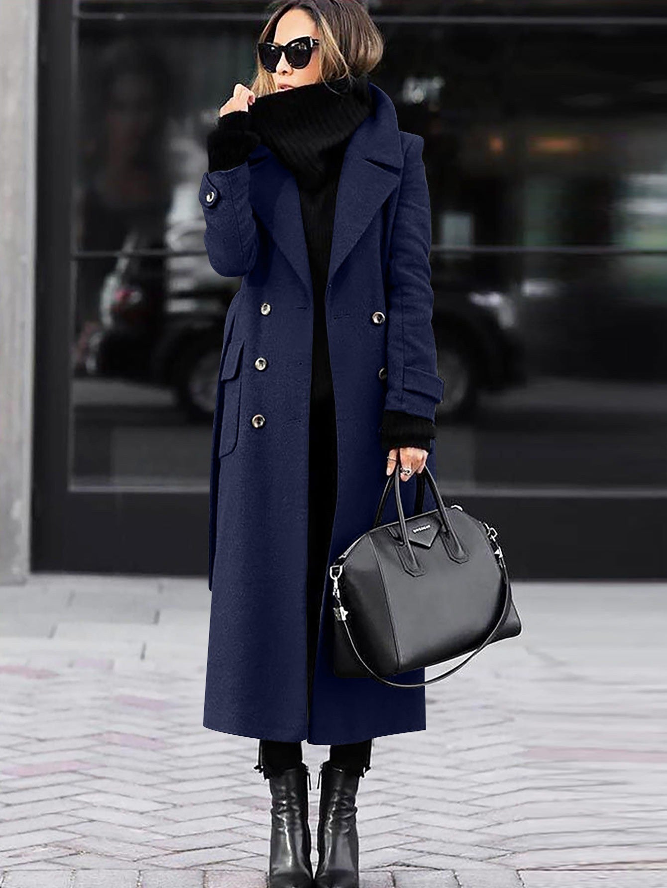 Magnolia Women's Oversized Double-Breasted Wool Blend Coat | Full Length Maxi Wool Coat for Women