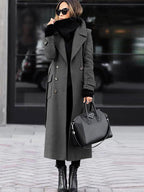 Magnolia Women's Oversized Double-Breasted Wool Blend Coat | Full Length Maxi Wool Coat for Women