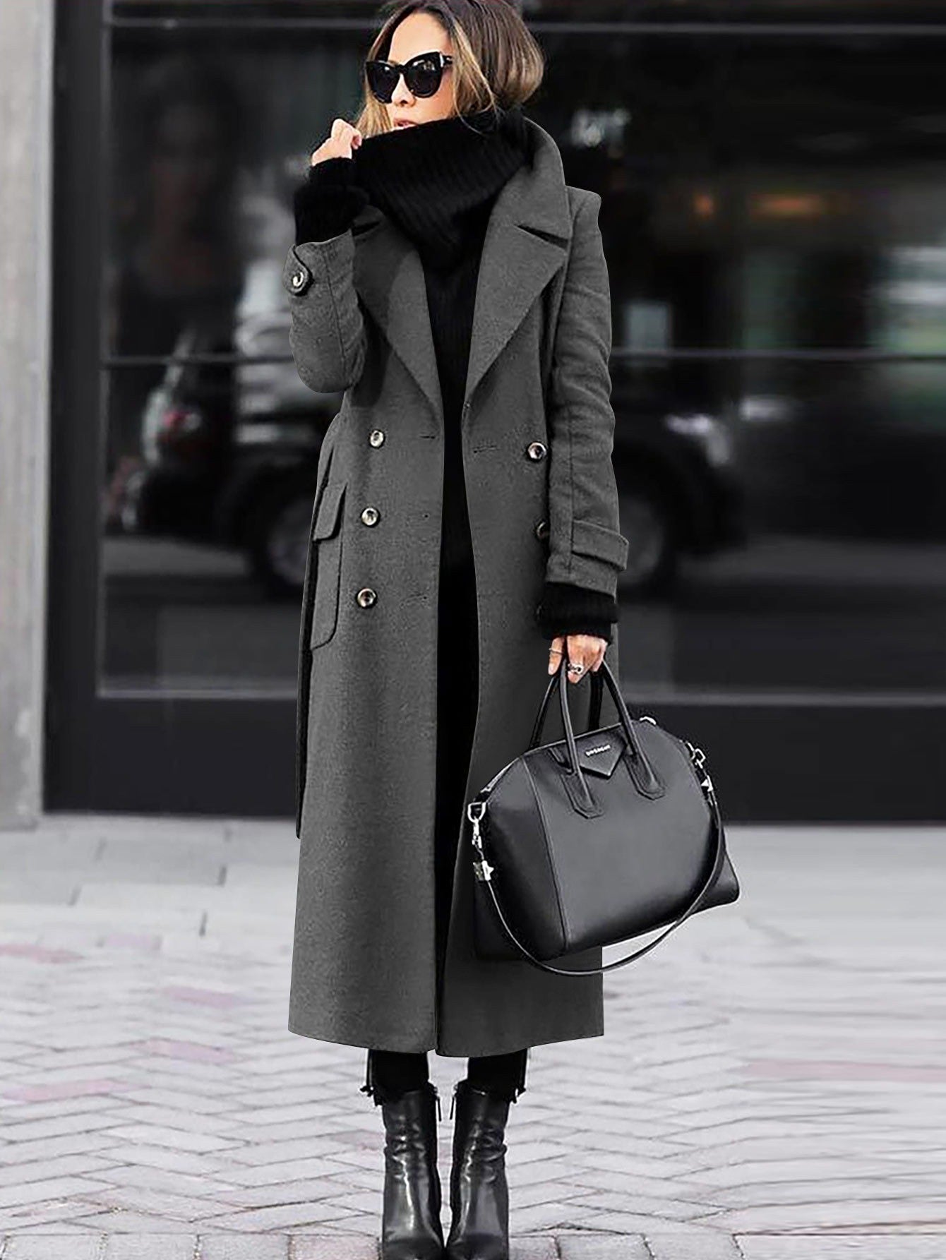 Magnolia Women's Oversized Double-Breasted Wool Blend Coat | Full Length Maxi Wool Coat for Women