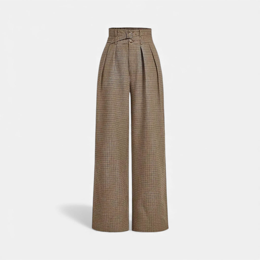 Tarquin Women's Plaid High-Waist Wide-Leg Trousers | Stretch Plaid Office Trousers for Women | Smart Casual Work & Everyday Power Dressing