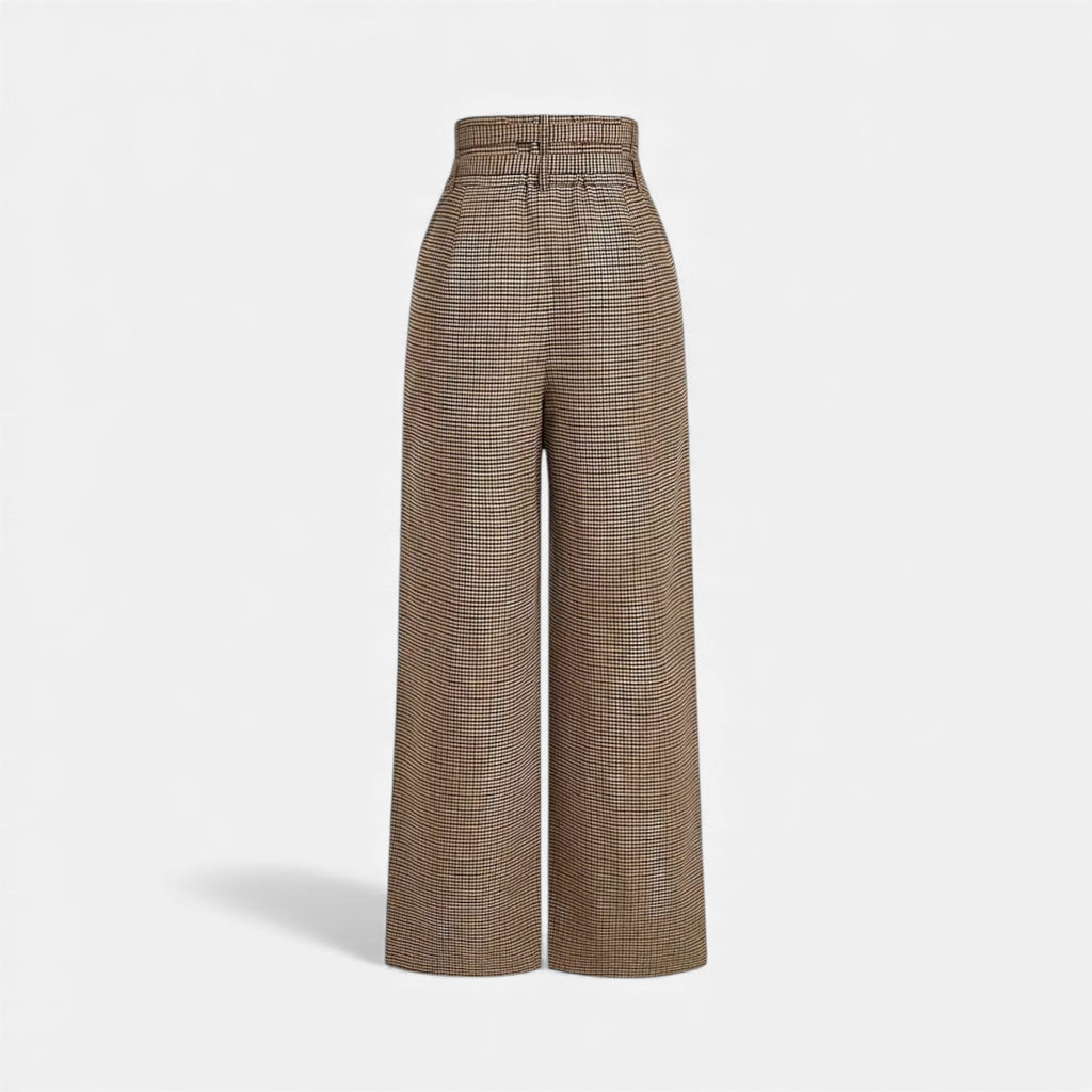 Tarquin Women's Plaid High-Waist Wide-Leg Trousers | Stretch Plaid Office Trousers for Women | Smart Casual Work & Everyday Power Dressing