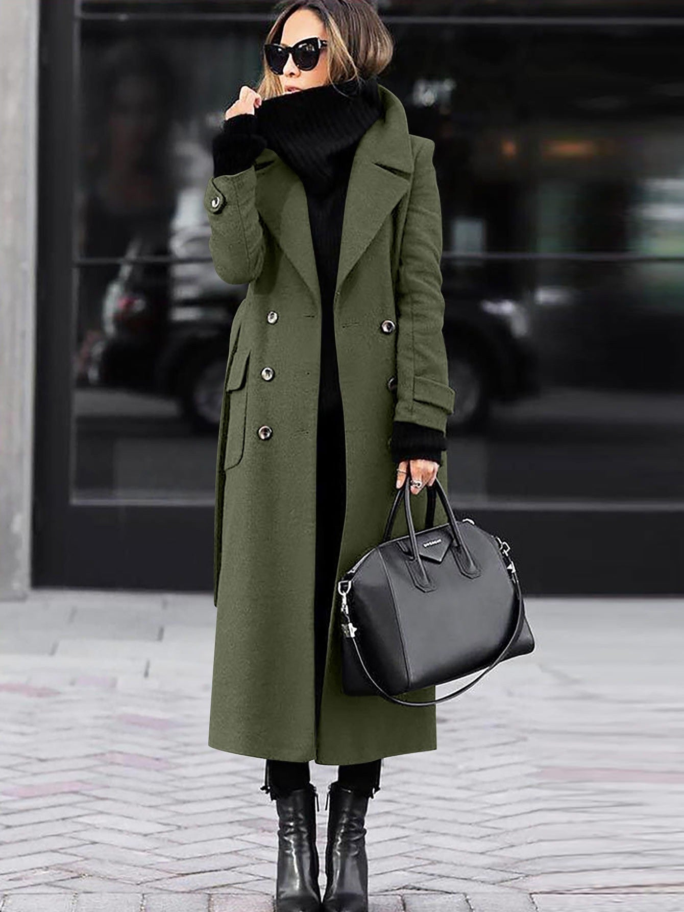 Magnolia Women's Oversized Double-Breasted Wool Blend Coat | Full Length Maxi Wool Coat for Women