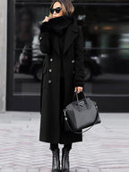 Magnolia Women's Oversized Double-Breasted Wool Blend Coat | Full Length Maxi Wool Coat for Women