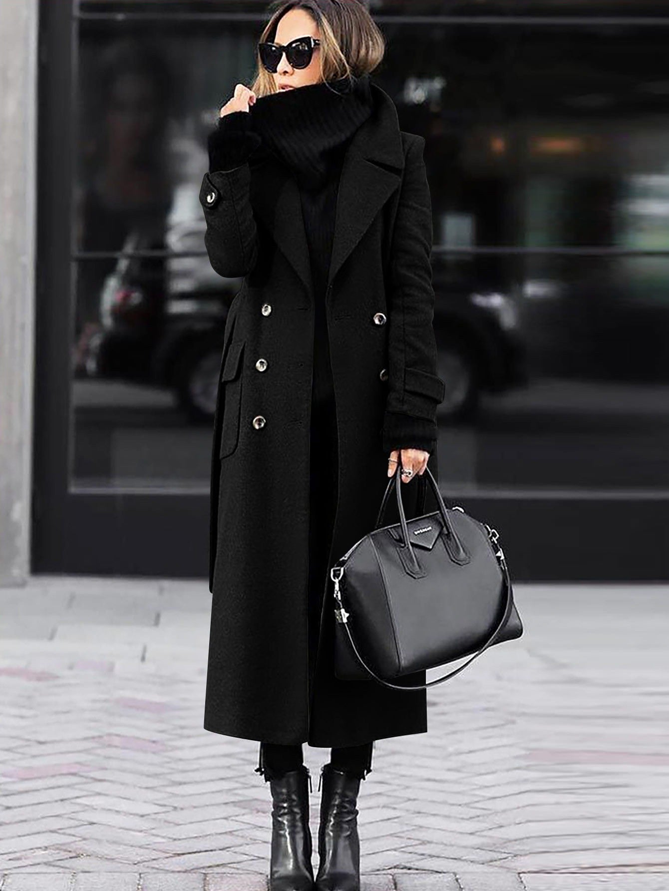Magnolia Women's Oversized Double-Breasted Wool Blend Coat | Full Length Maxi Wool Coat for Women