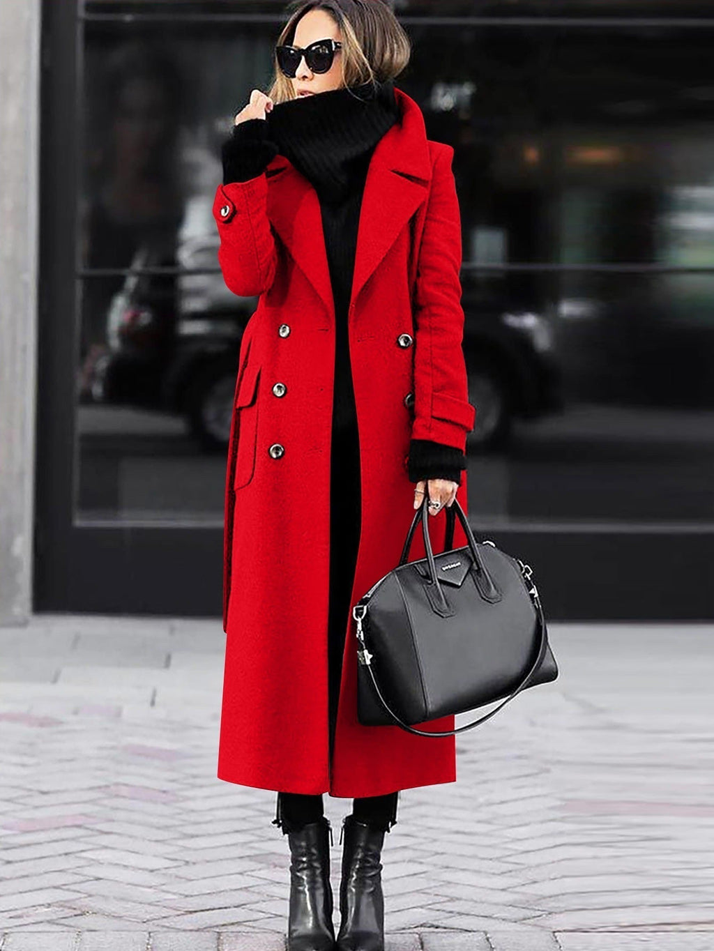 Magnolia Women's Oversized Double-Breasted Wool Blend Coat | Full Length Maxi Wool Coat for Women