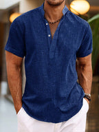 Linen Shirt for Men Silas – Breathable Summer Shirt with Henley Collar & Short Sleeves