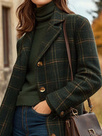 Peyton Women's Wool Coat – Long Elegant Plaid Coat with Fitted Cut & Light Warmth