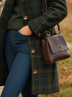 Peyton Women's Wool Coat – Long Elegant Plaid Coat with Fitted Cut & Light Warmth
