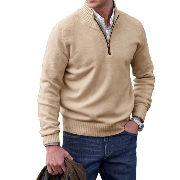 Adrian Men's Cashmere Blend Half-Zip Sweater | Luxury Soft Knit Half Zip Jumper for Men | Smart Casual Everyday Knitwear