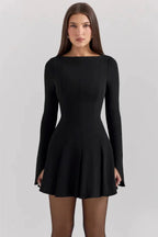 Chessie Women's Black Midi Dress | Elegant Everyday Black Casual Midi Dress for Women | Minimalist Smart Casual Style