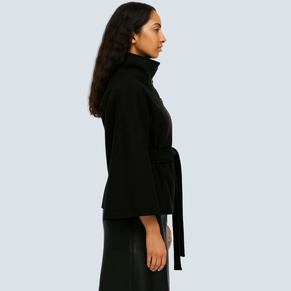 Jannah Women's Black Wool Blend Jacket | Luxury Tailored Wool Jacket for Women | Elegant Smart Casual Outerwear