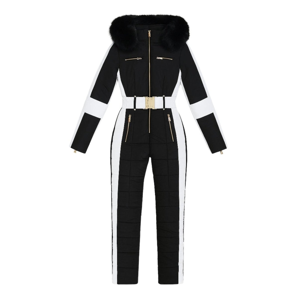 Dolly Black Women's One-Piece Ski Suit | Waterproof Insulated Snow Suit for Women | Retro Ski Jumpsuit for the Slopes