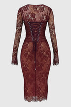 Edith Women's Lace Bodycon Midi Dress | Ruched Corset Wedding Guest Dress | Evening & Occasion