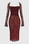 Edith Women's Lace Bodycon Midi Dress | Ruched Corset Wedding Guest Dress | Evening & Occasion