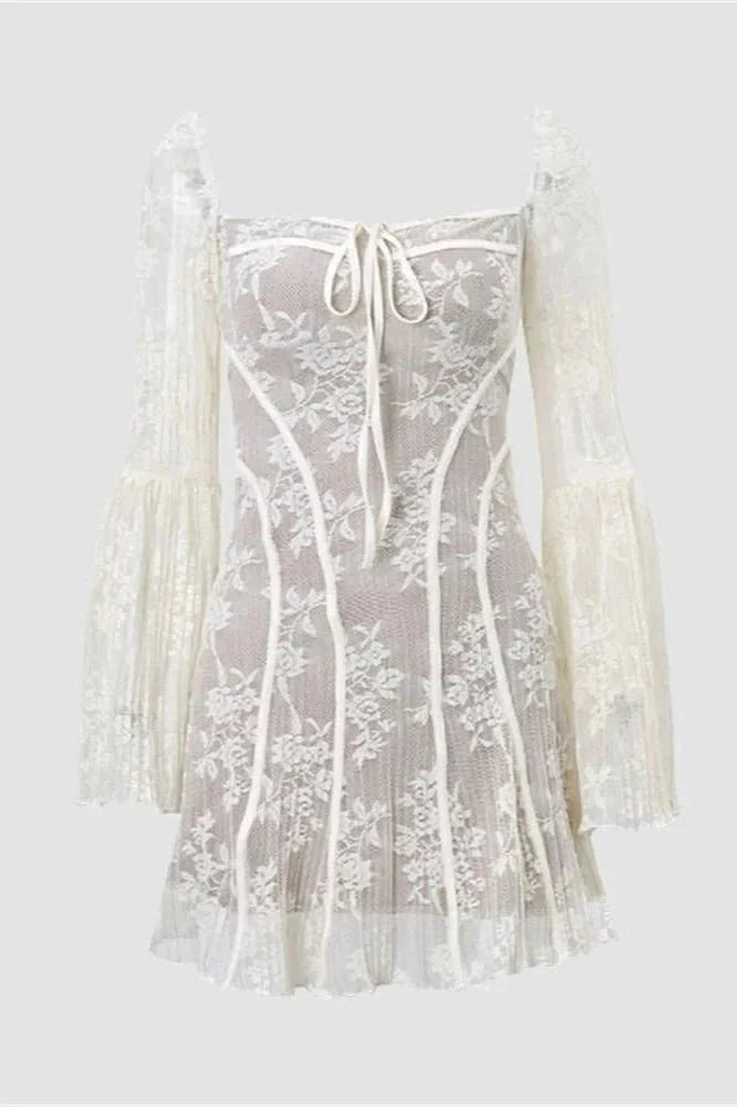 Amaya Women's Lace Corset Mini Dress | Floral Bell Sleeve Going Out Dress | Evening & Smart Casual