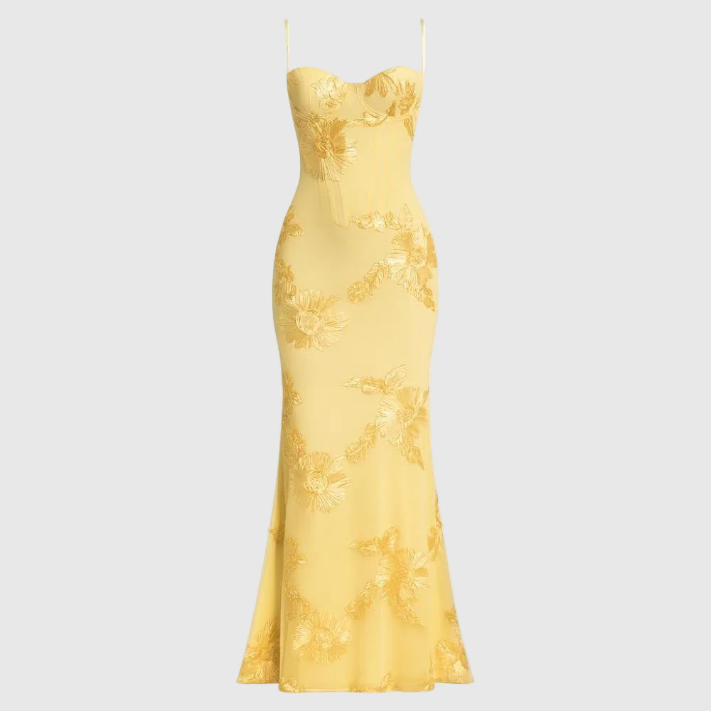 Aphaea Women's Floral Jacquard Mermaid Maxi Dress | Backless Occasion Gown | Evening & Smart Casual