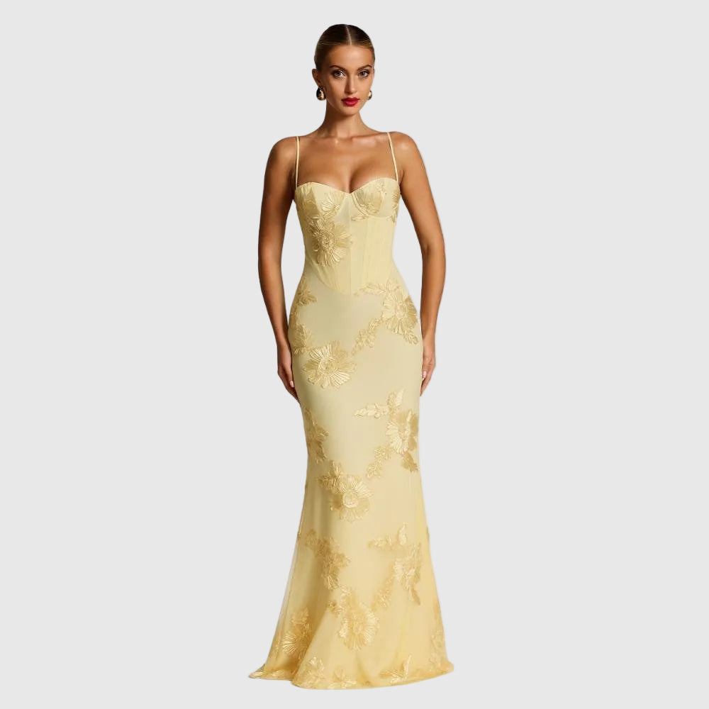 Aphaea Women's Floral Jacquard Mermaid Maxi Dress | Backless Occasion Gown | Evening & Smart Casual