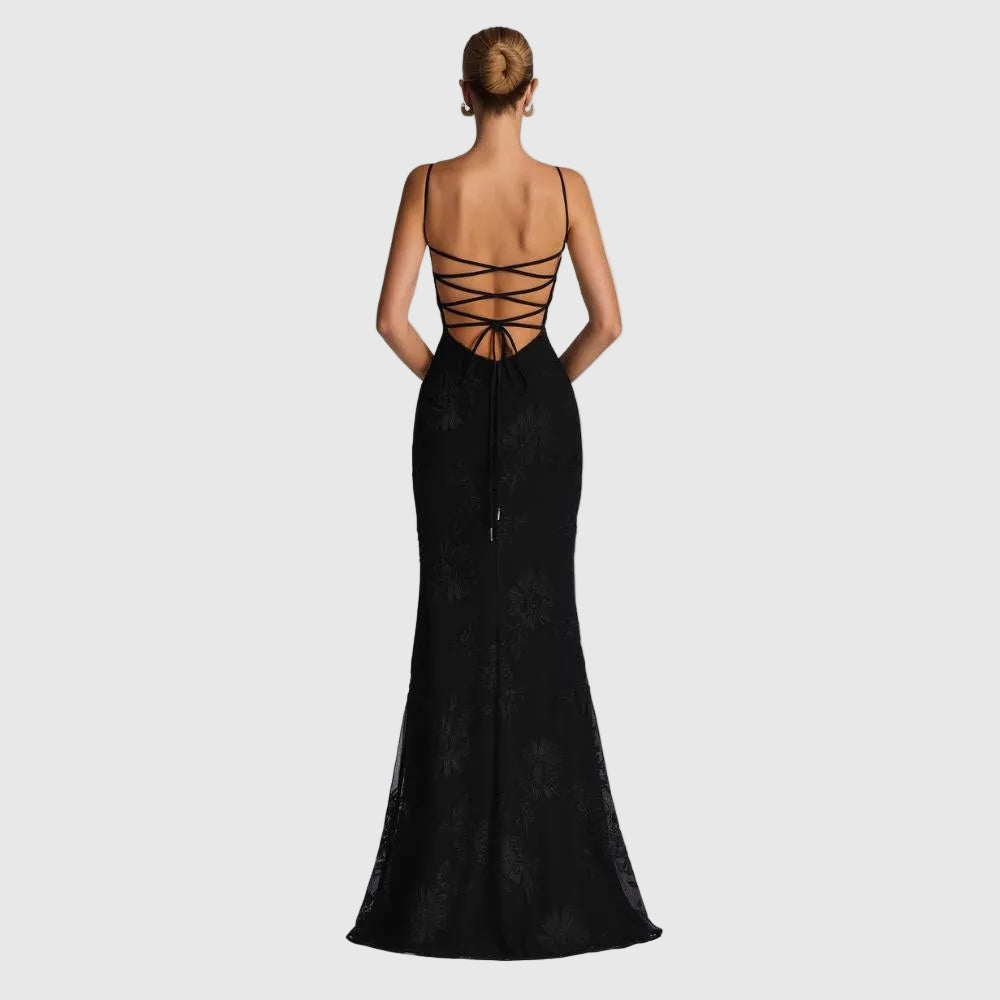 Aphaea Women's Floral Jacquard Mermaid Maxi Dress | Backless Occasion Gown | Evening & Smart Casual