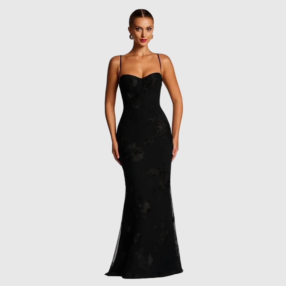 Aphaea Women's Floral Jacquard Mermaid Maxi Dress | Backless Occasion Gown | Evening & Smart Casual