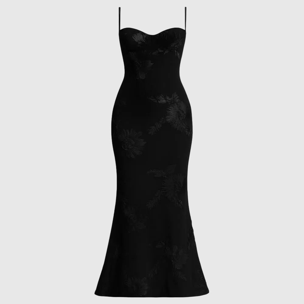 Aphaea Women's Floral Jacquard Mermaid Maxi Dress | Backless Occasion Gown | Evening & Smart Casual