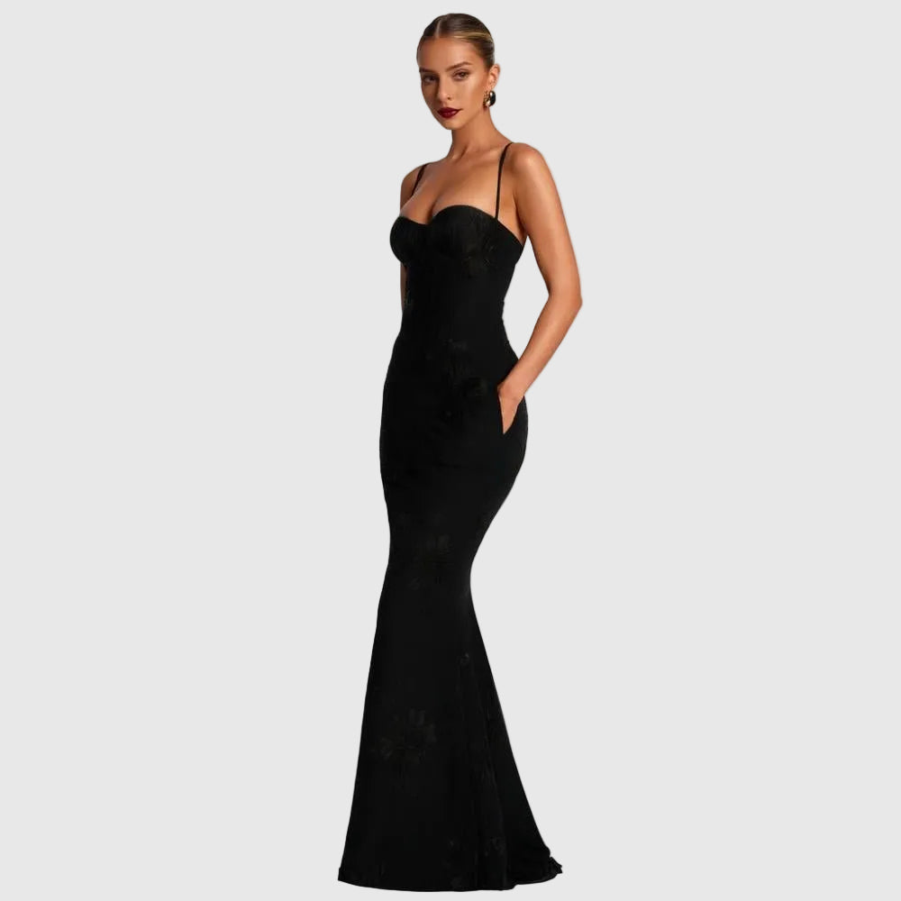 Aphaea Women's Floral Jacquard Mermaid Maxi Dress | Backless Occasion Gown | Evening & Smart Casual