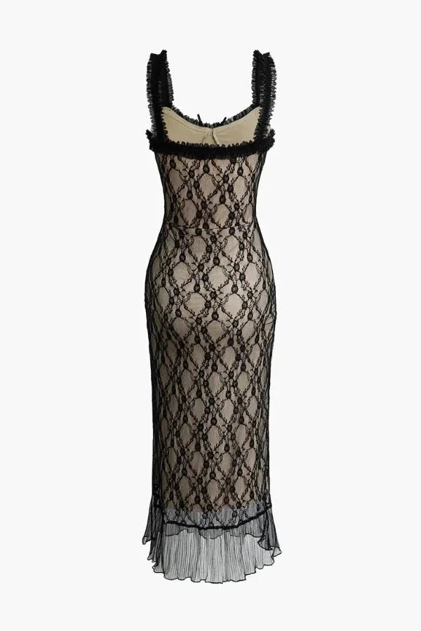 Clarina Women's Sheer Lace Slip Midi Dress | Going Out Party Dress | Evening & Occasion
