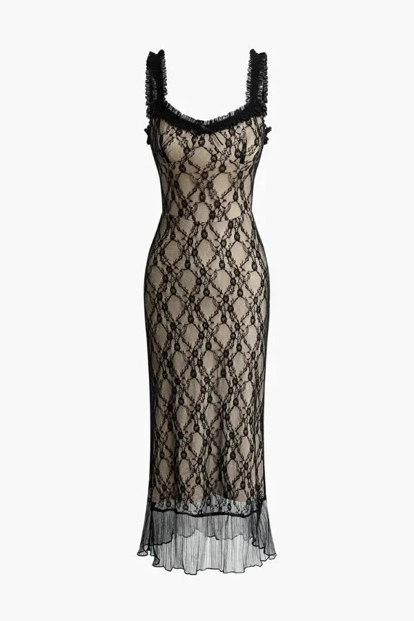 Clarina Women's Sheer Lace Slip Midi Dress | Going Out Party Dress | Evening & Occasion