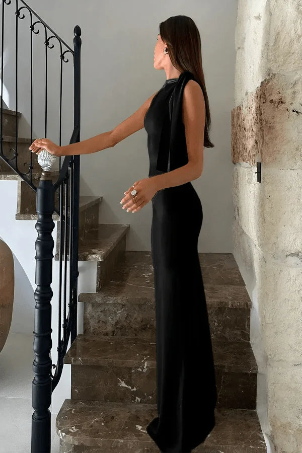Reese Women's One Shoulder Knot Maxi Dress | Formal Bodycon Going Out Gown | Evening & Occasion