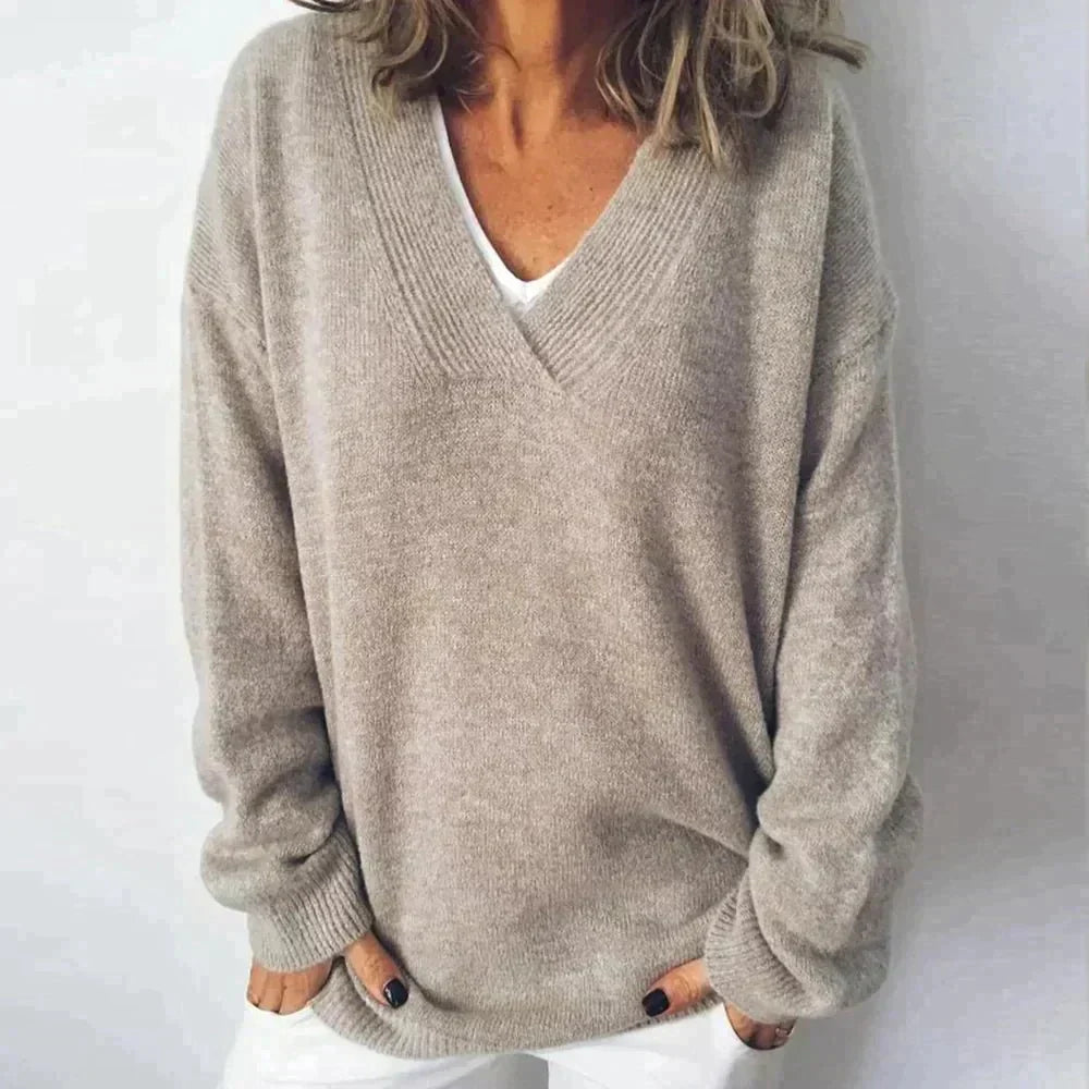 Lexis Women's Elegant Cashmere Blend Oversized V-Neck Sweater | Luxury Slouchy V-Neck Jumper for Women