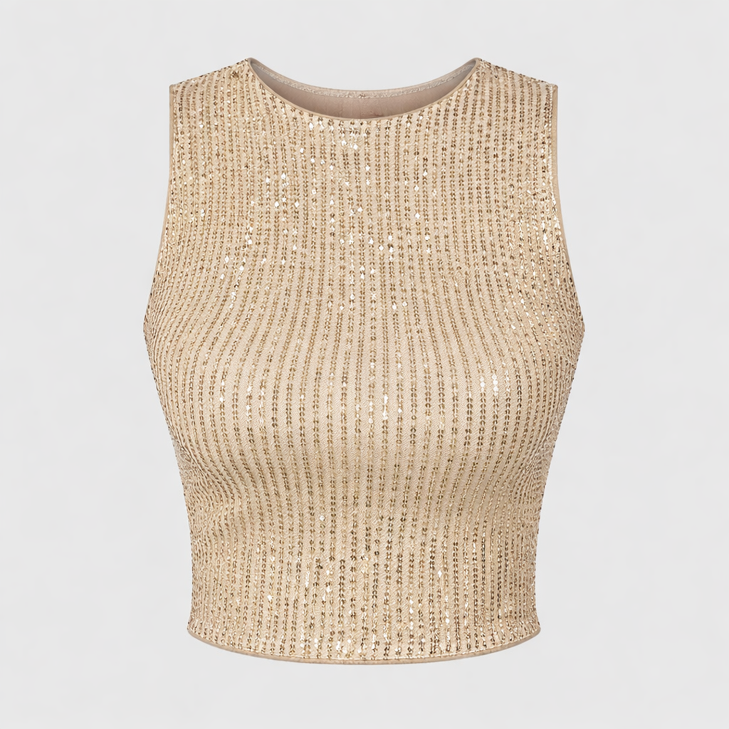 Vivara Women's Sequin Glitter Top | Round Neck Pailletten Going Out Top | Party & Evening Wear