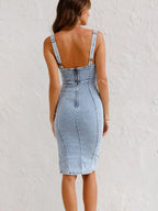 Nevaeh Women's Denim Midi Dress with Adjustable Straps | Casual Sleeveless Jean Dress for Women