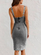Nevaeh Women's Denim Midi Dress with Adjustable Straps | Casual Sleeveless Jean Dress for Women