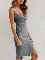 Nevaeh Women's Denim Midi Dress with Adjustable Straps | Casual Sleeveless Jean Dress for Women