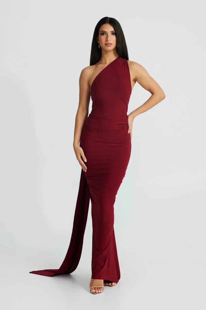 Gwynn Women's One Shoulder Bodycon Maxi Dress | Ruched Open Back Going Out Dress | Evening & Occasion