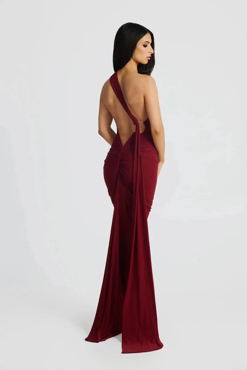 Gwynn Women's One Shoulder Bodycon Maxi Dress | Ruched Open Back Going Out Dress | Evening & Occasion