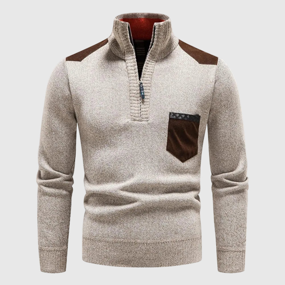 Aurelio Men's Premium Merino Wool Half-Zip Sweater | Luxury Soft Half Zip Jumper for Men | Timeless Elegant Smart Casual Winter Knitwear