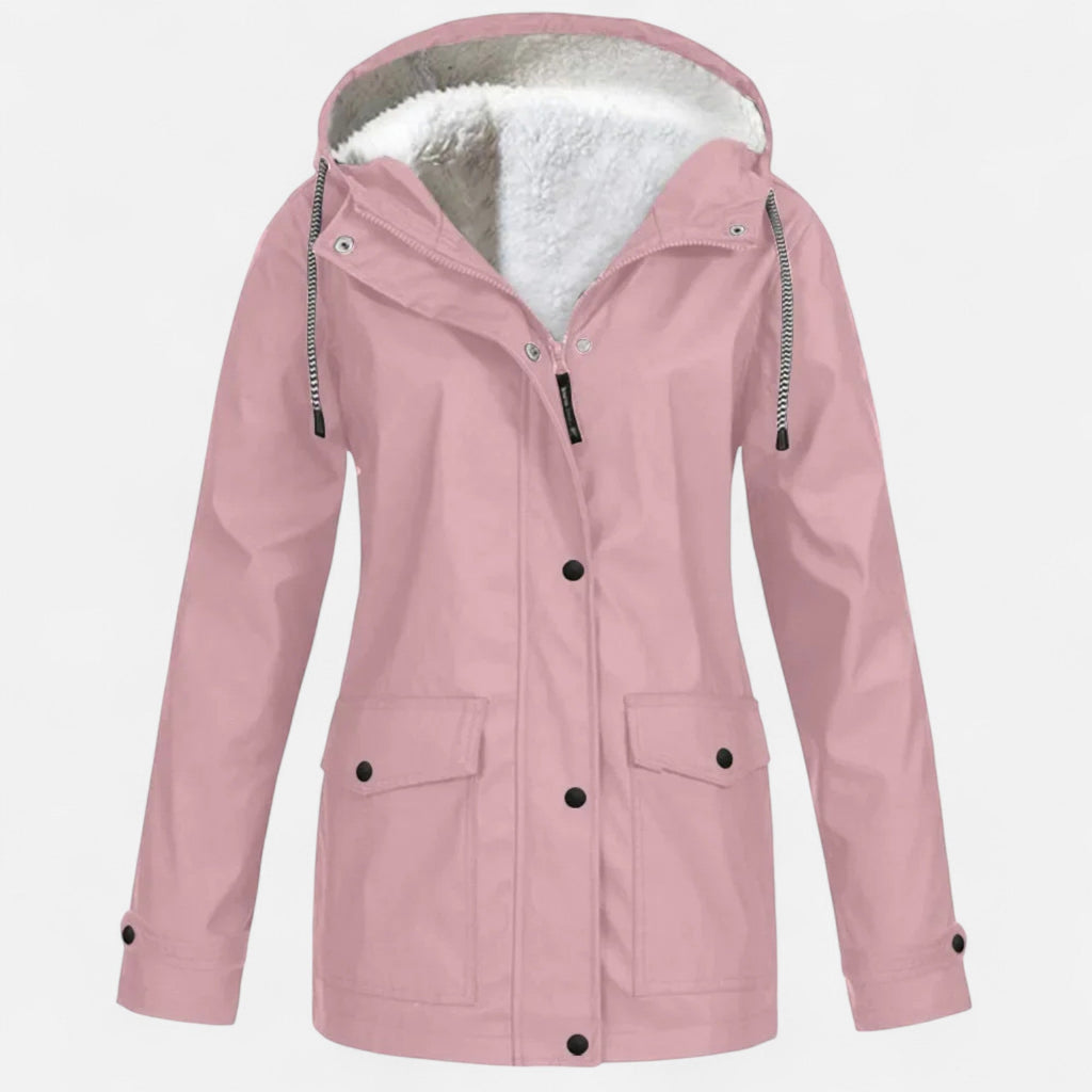 Women’s Hooded Ski Coat in Plush Velvet Windproof
